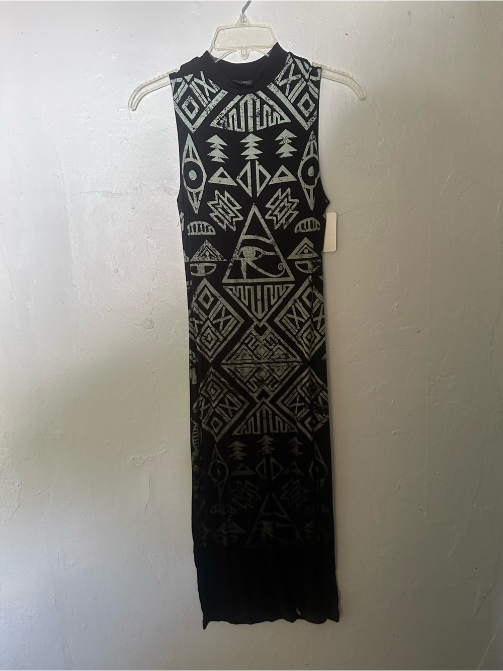 Rue21 Black Maxi Dress with Light Gray Aztec Print